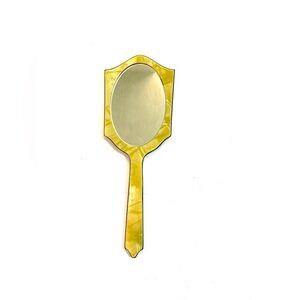 Vintage Beveled Vanity Hand Mirror Yellow Celluloid Art Deco Victorian
